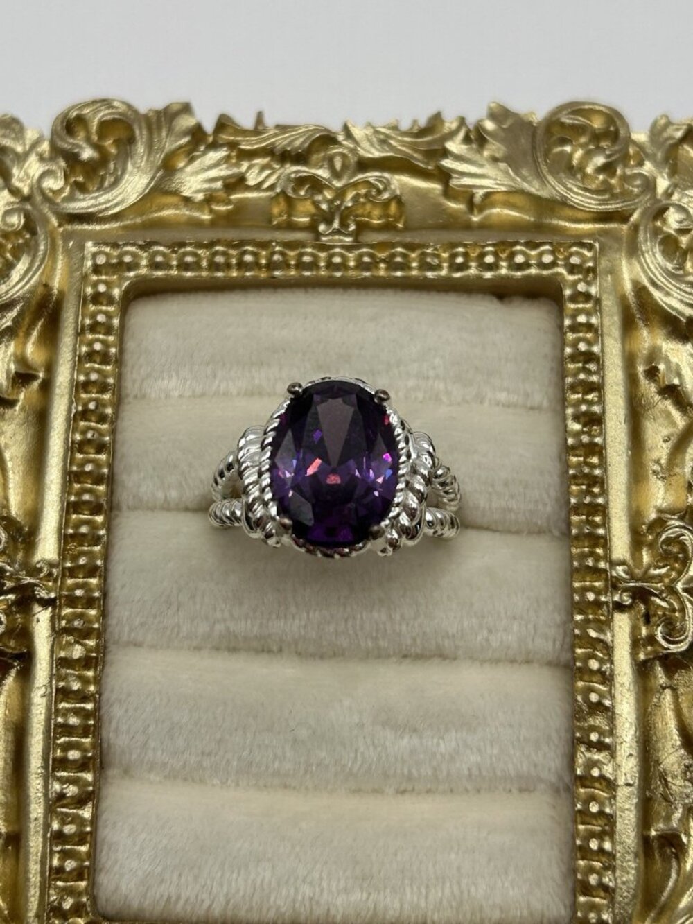 NVC Nataliya Collister Ring Large Purple CZ Crystal Statement Silver Tone Size 8